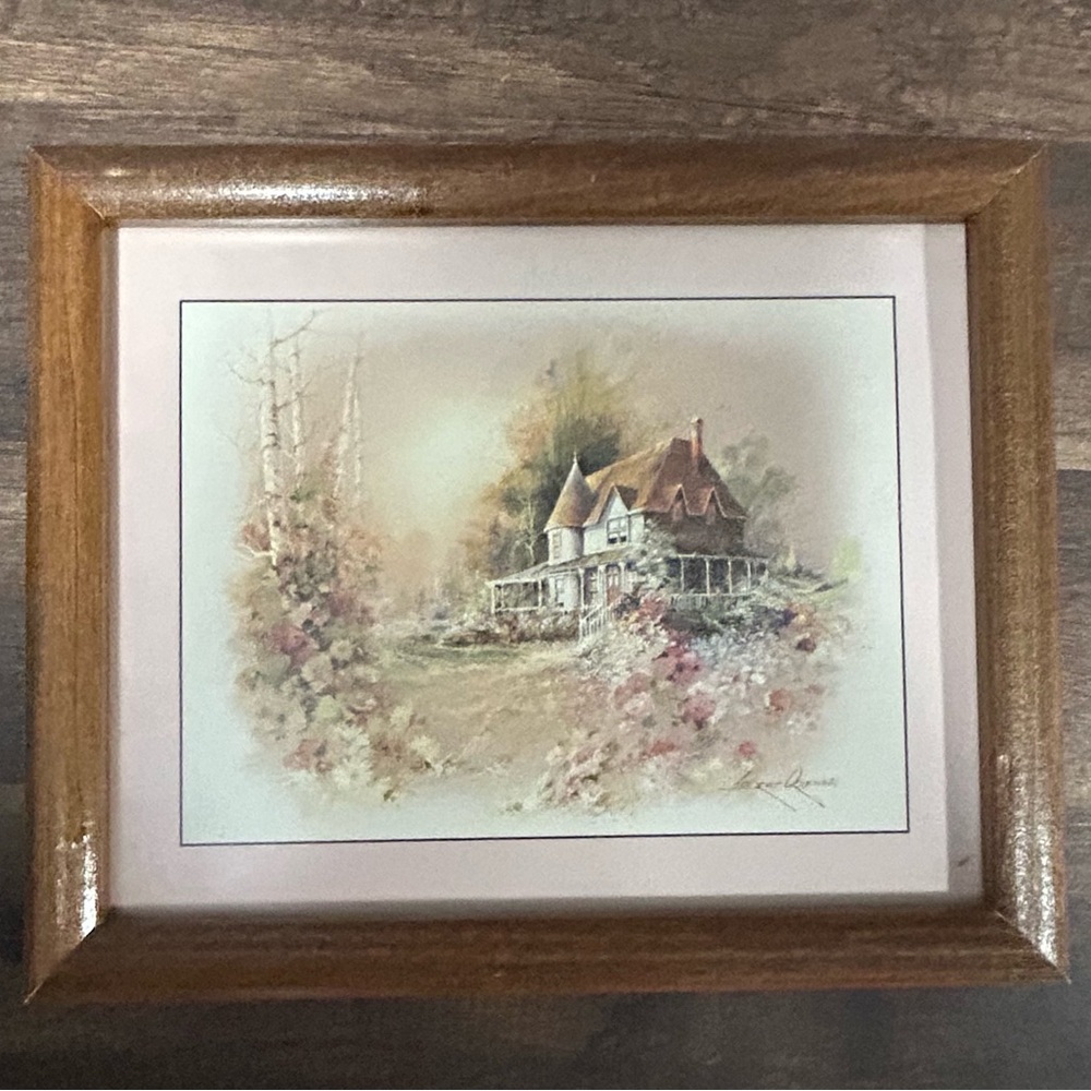 Andres oprinas Framed Pastoral House Watercolor Wall Art - Brown Frame